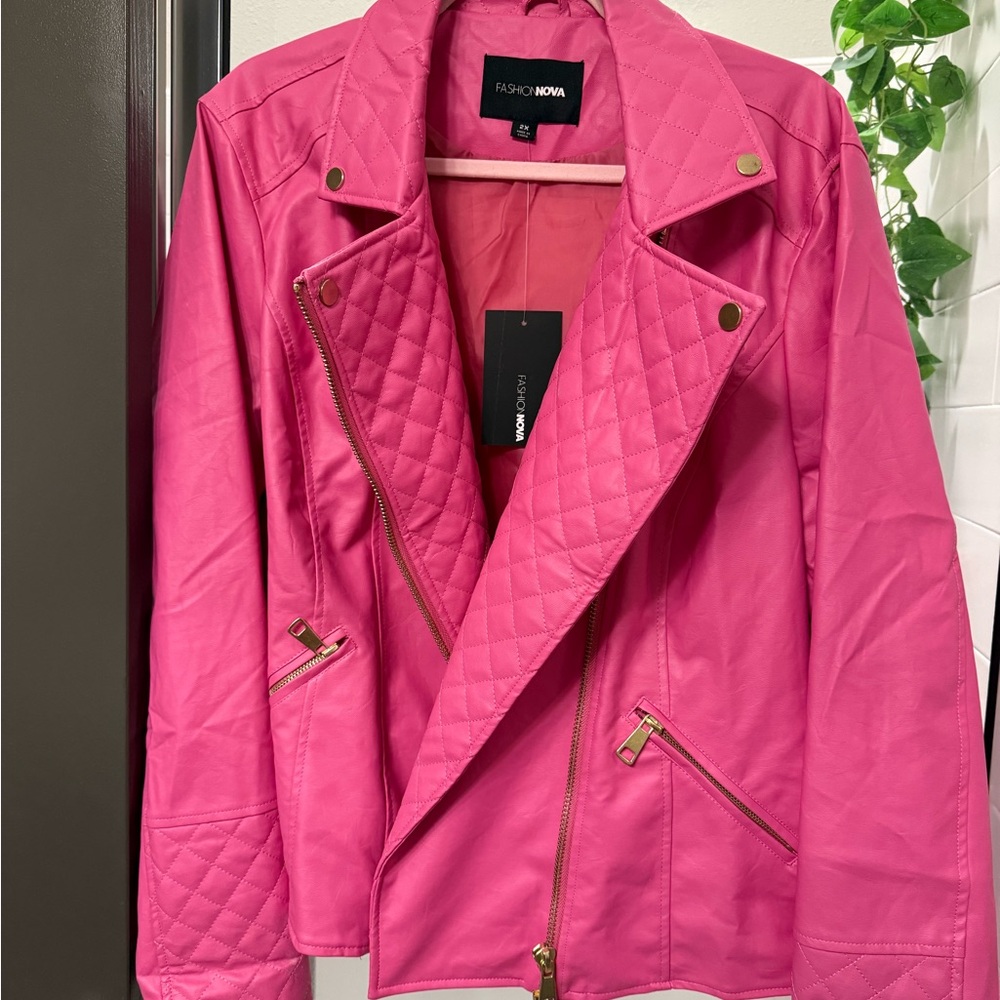 Fashion Nova Fuchsia Quilted Leather Jacket
